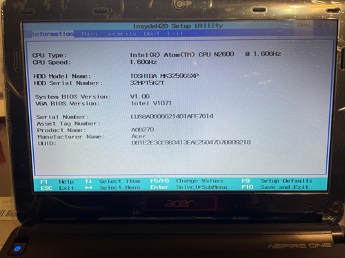 Acer aspire one d255e - d255e, intel